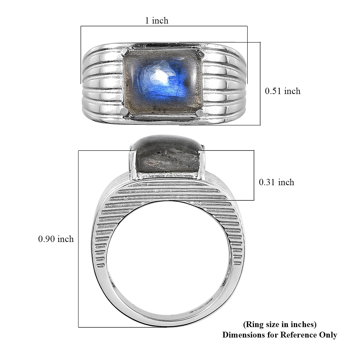 AAA Malagasy Labradorite Men's Ring in Stainless Steel (Size 9.0) 5.35 ctw image number 5