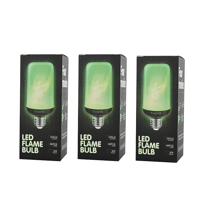 Set of 3 Green LED Flame Bulbs