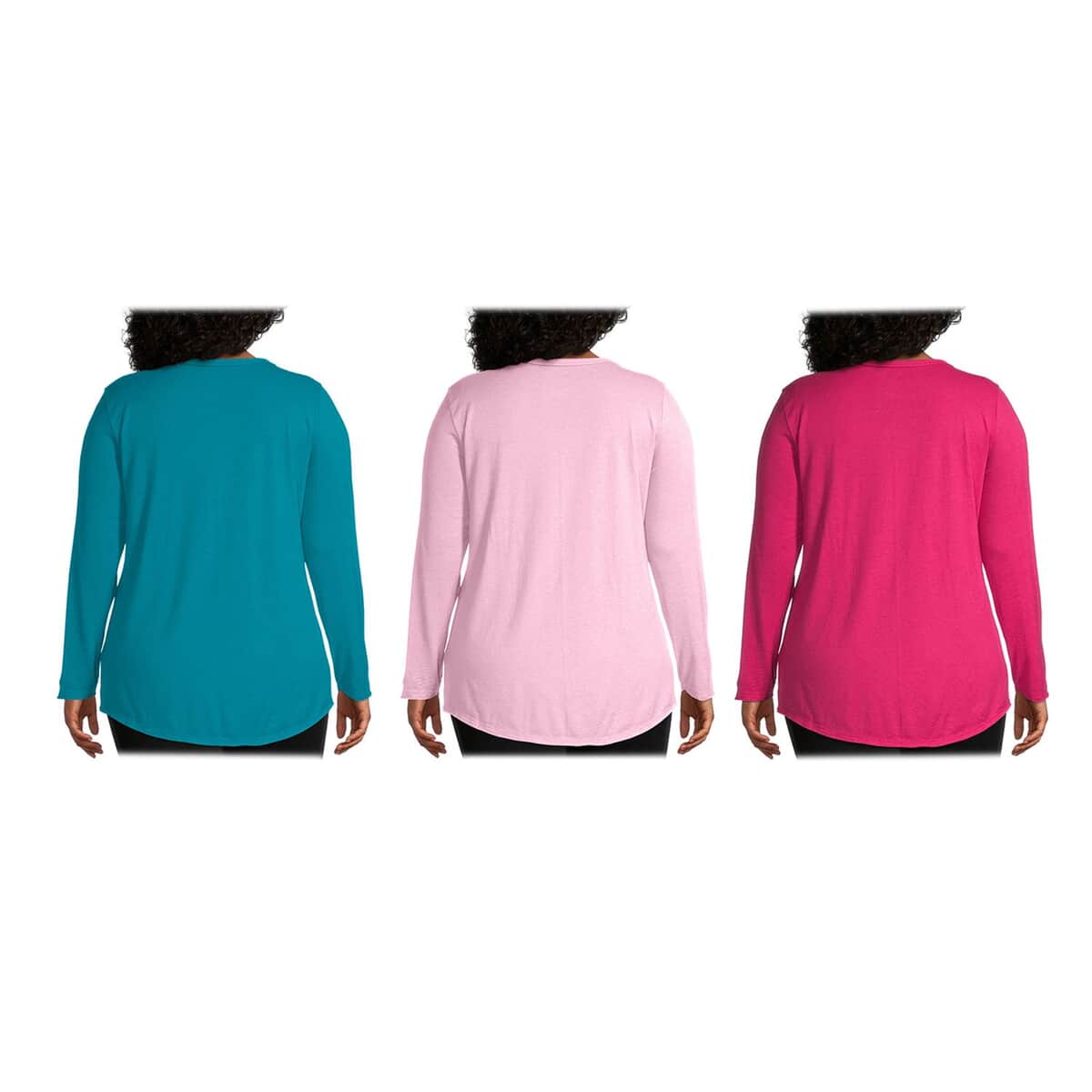 Closeout TLV 3 Pack - Hanes Just My Size Long Sleeve T-Shirts - Fuchsia, Teal, Light Pink (2X) image number 1