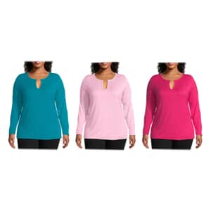 3 Pack - Hanes Just My Size Long Sleeve T-Shirts - Fuchsia, Teal, Light Pink (5X)