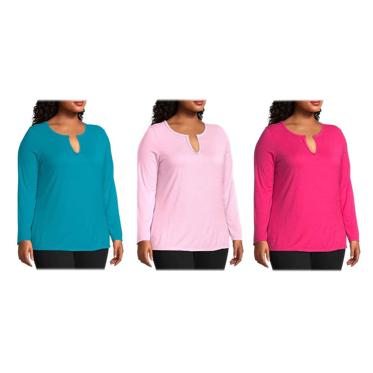 3 Pack - Hanes Just My Size Long Sleeve T-Shirts - Fuchsia, Teal, Light Pink (5X) image number 2