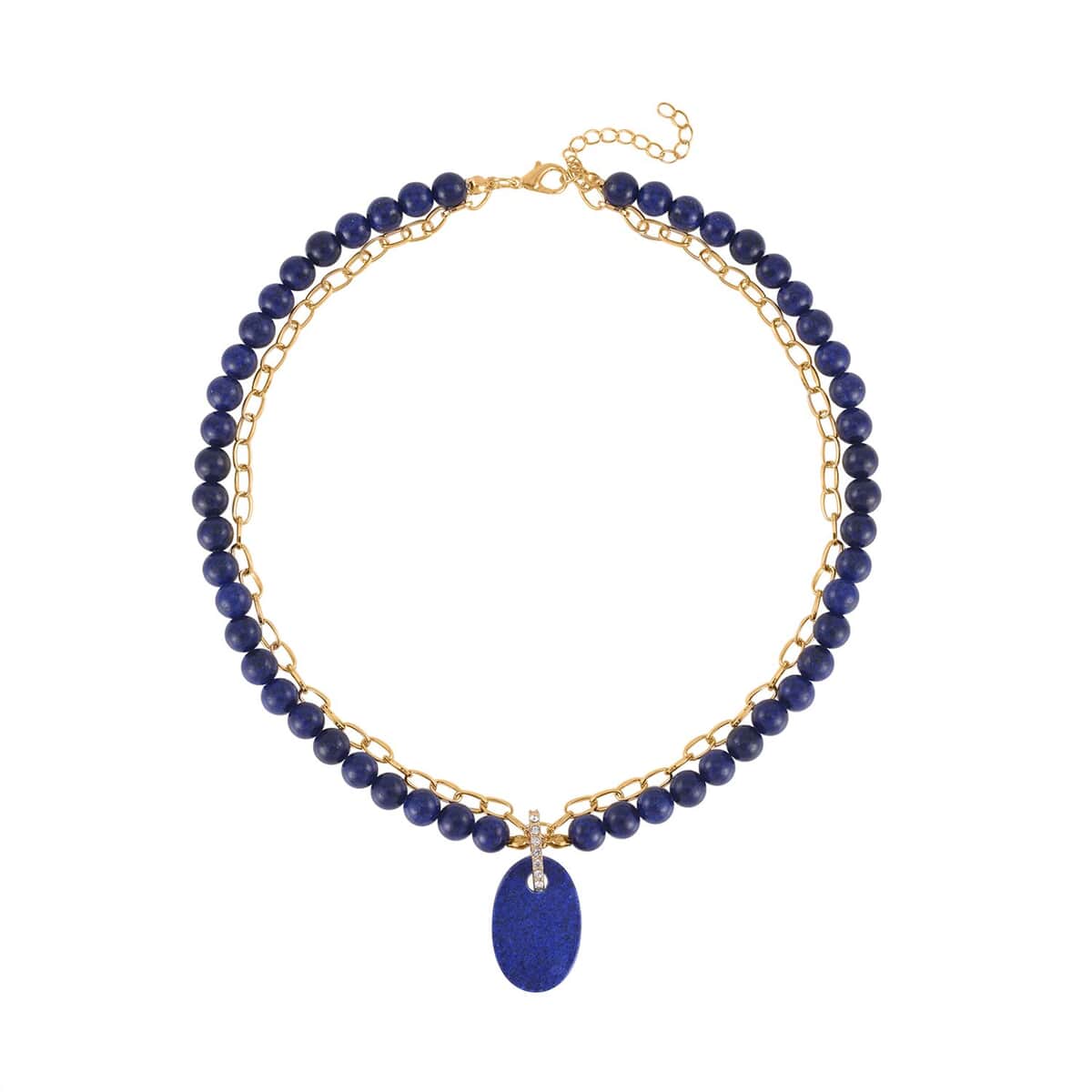 Lapis Lazuli Pendant with Beaded Necklace (18-20 Inches) in Goldtone 286.00 ctw image number 0