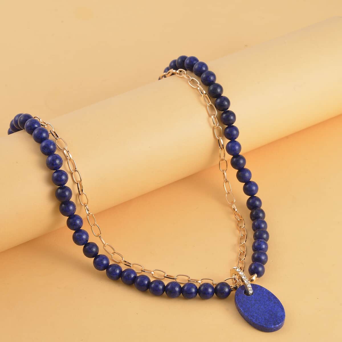 Lapis Lazuli Pendant with Beaded Necklace (18-20 Inches) in Goldtone 286.00 ctw image number 1