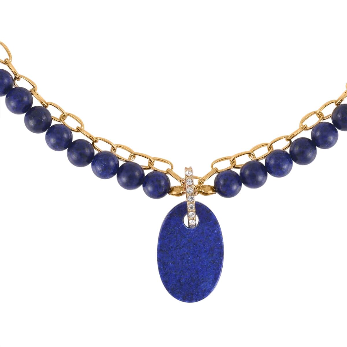 Lapis Lazuli Pendant with Beaded Necklace (18-20 Inches) in Goldtone 286.00 ctw image number 2