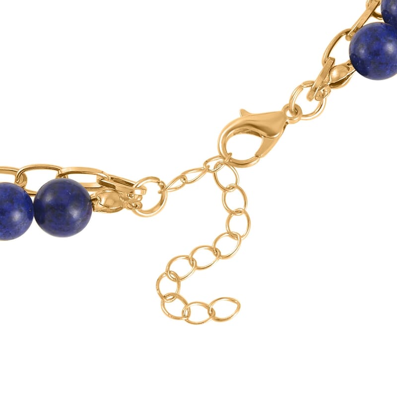 Lapis Lazuli and Austrian Crystal Pendant with Beaded Necklace 18-20 Inches in Goldtone 286.00 ctw