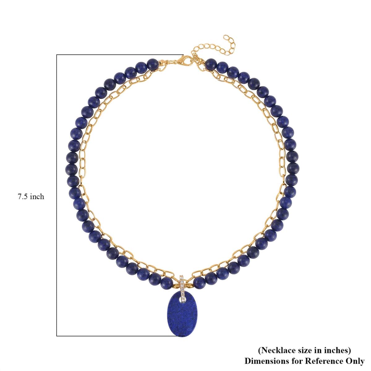 Lapis Lazuli Pendant with Beaded Necklace (18-20 Inches) in Goldtone 286.00 ctw image number 4