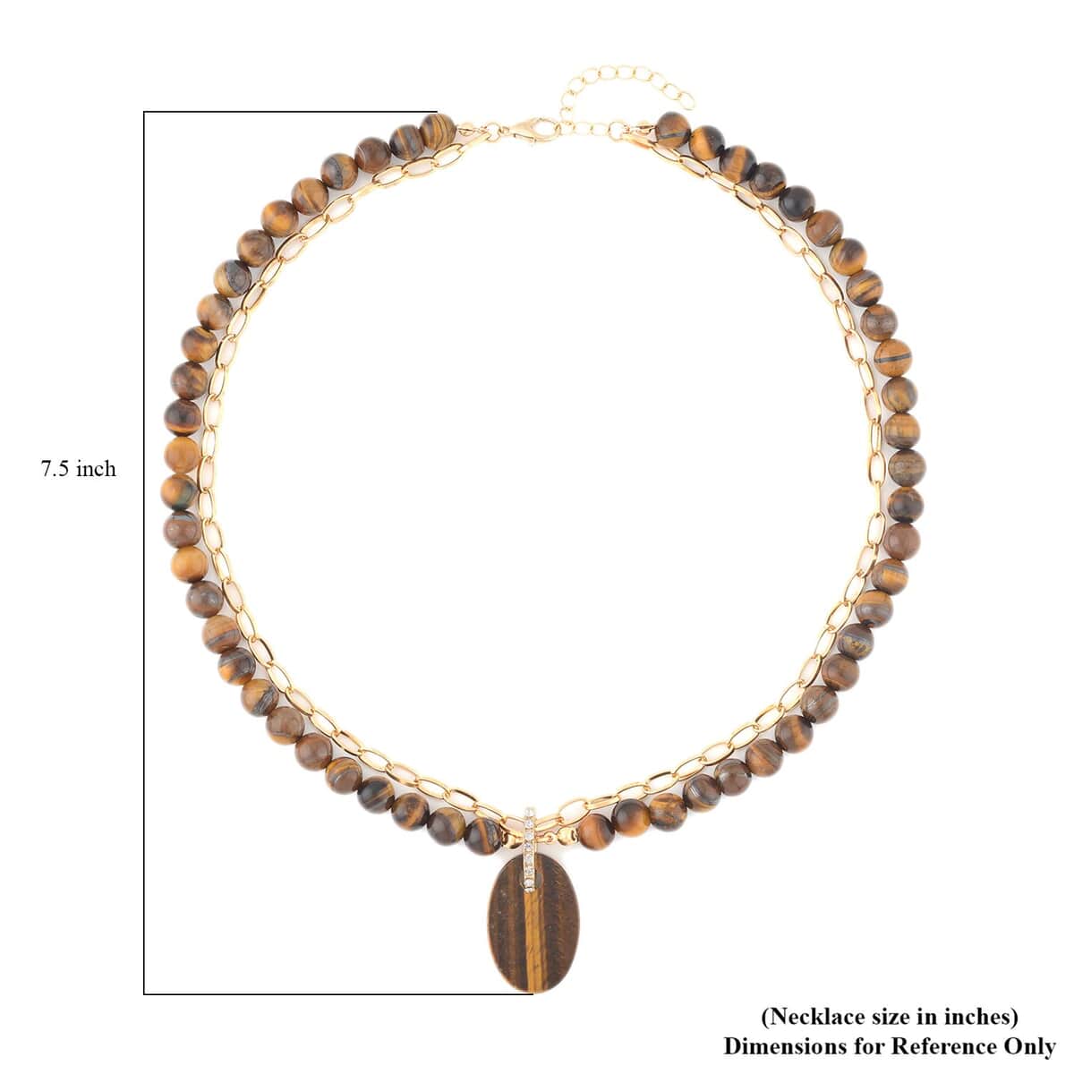 Tigers Eye and Austrian Crystal Pendant with Beaded Necklace 18-20 Inches in Goldtone 286.00 ctw image number 4