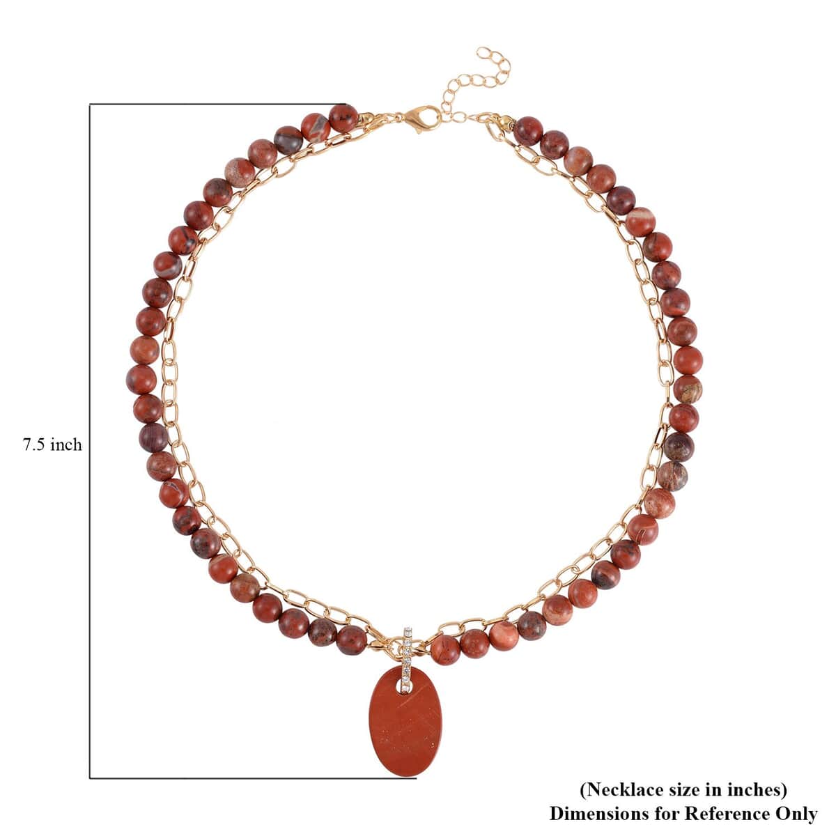 Red Jasper and Austrian Crystal Pendant with Beaded Necklace (18-20 Inches) in Goldtone 286.00 ctw image number 4