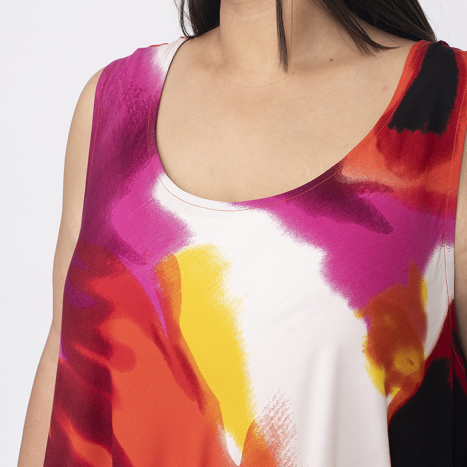 Tamsy Red with Multi Water Color Printed Dress - One Size Missy