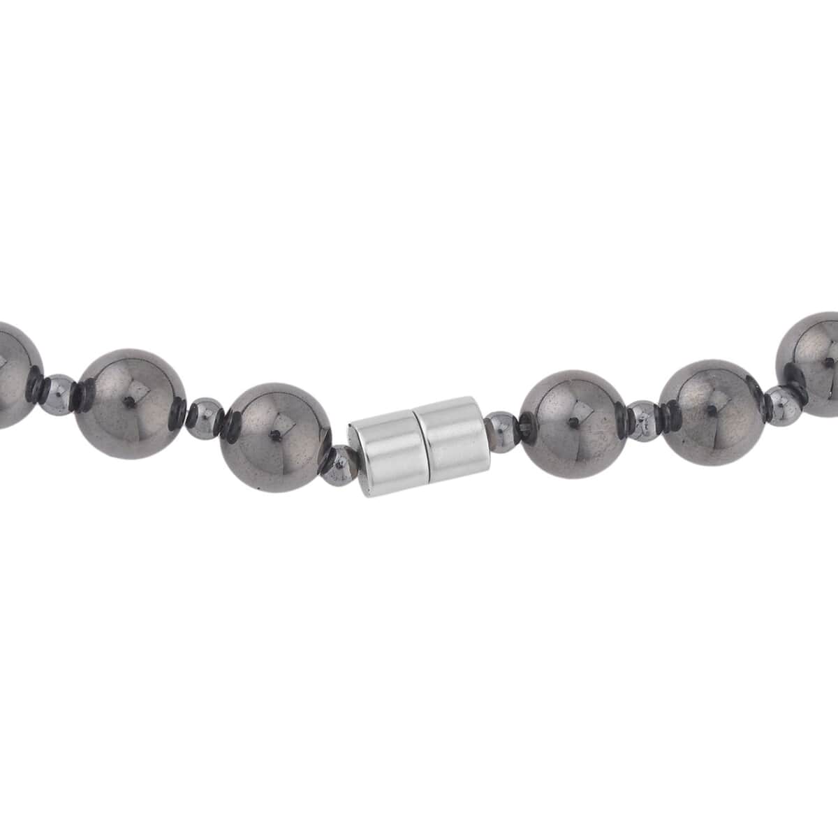 Hematite Beaded Men's Necklace 24 Inches in Silvertone 515.00 ctw image number 4