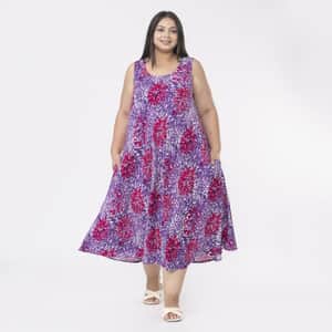 Tamsy Pink and Red Fire Work Printed Dress - One Size Missy