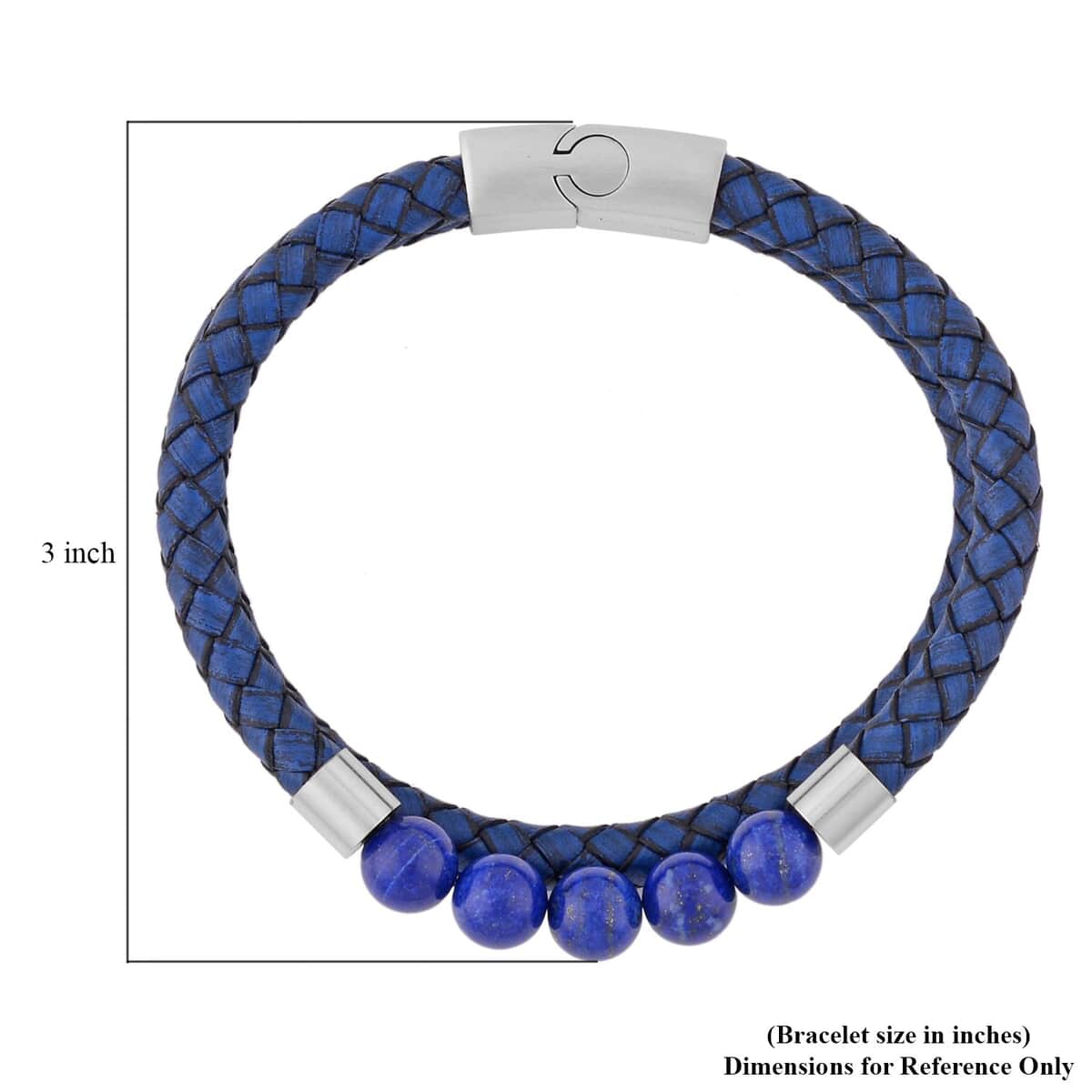 Lapis Lazuli Faux Leather Cord 2 Row Men's Bracelet in Stainless Steel (8.50 In) 3.00 ctw | Tarnish-Free, Waterproof, Sweat Proof Jewelry image number 4