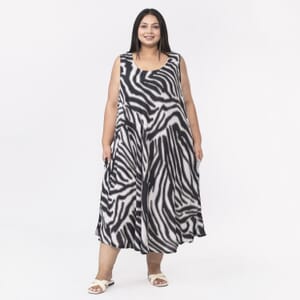 Tamsy Off White and Black Zebra Printed Dress - One Size Missy 