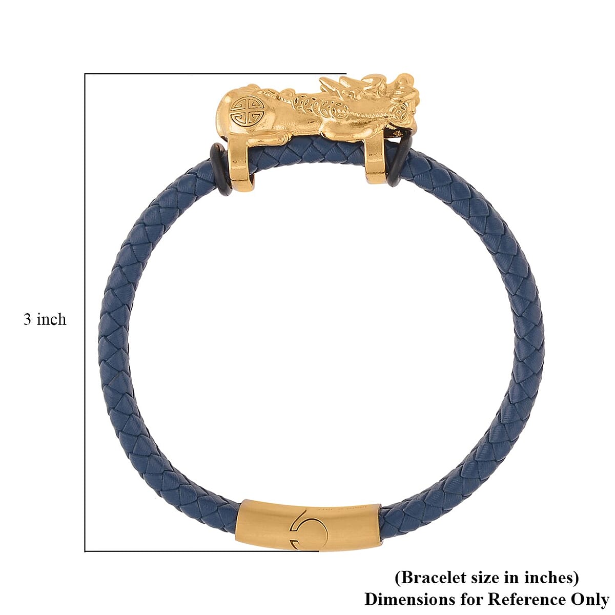 Blue Faux Leather Cord Pixiu Men's Bracelet in ION Plated YG Stainless Steel (8.50 In) | Tarnish-Free, Waterproof, Sweat Proof Jewelry image number 4