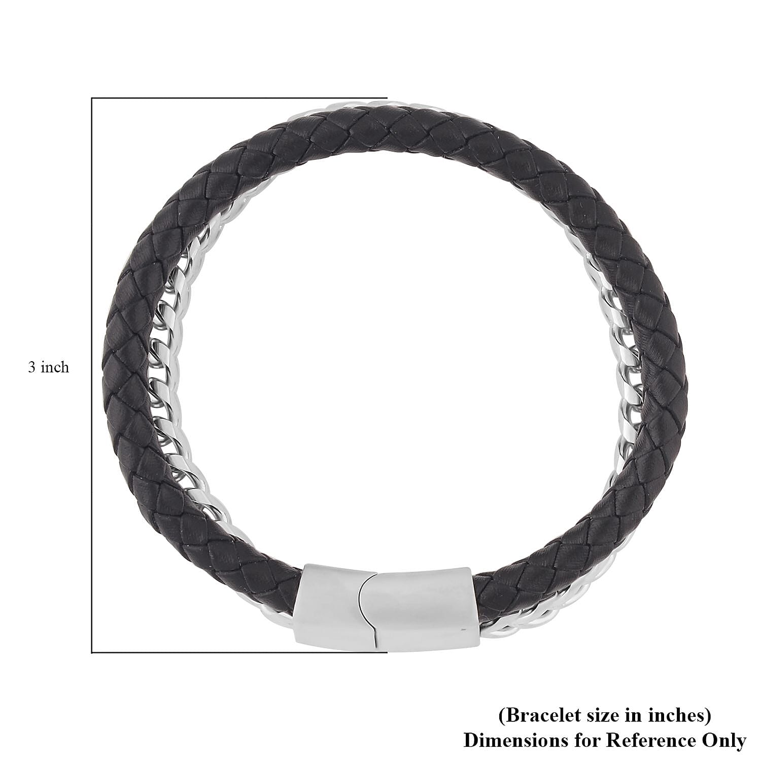 Black Faux Leather Cord Wristband Men's Bracelet in Stainless Steel (8.50 In) , Tarnish-Free, Waterproof, Sweat Proof Jewelry