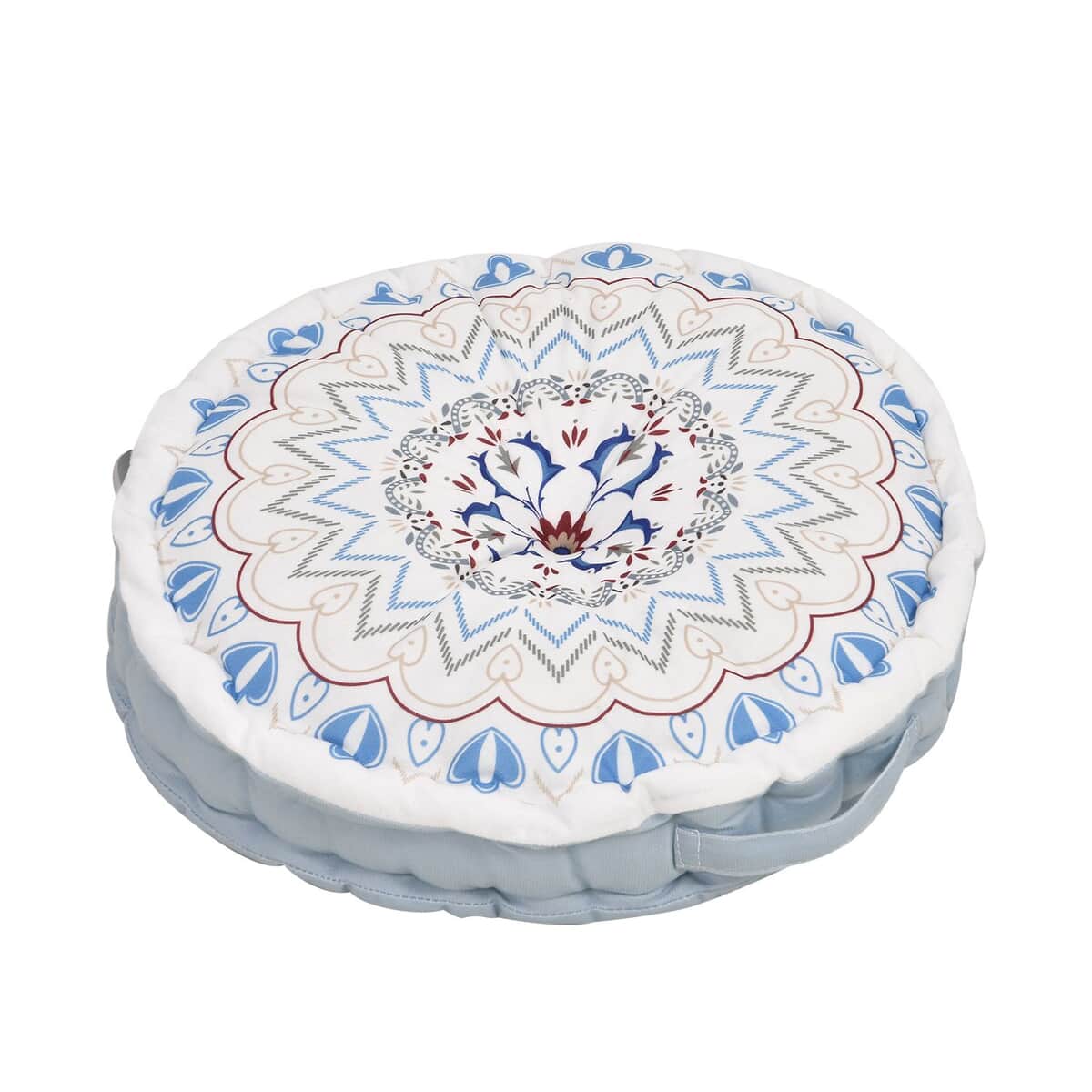 Homesmart Blue Round Floral Printed Floor Cushion (Dia. 15.75") image number 4