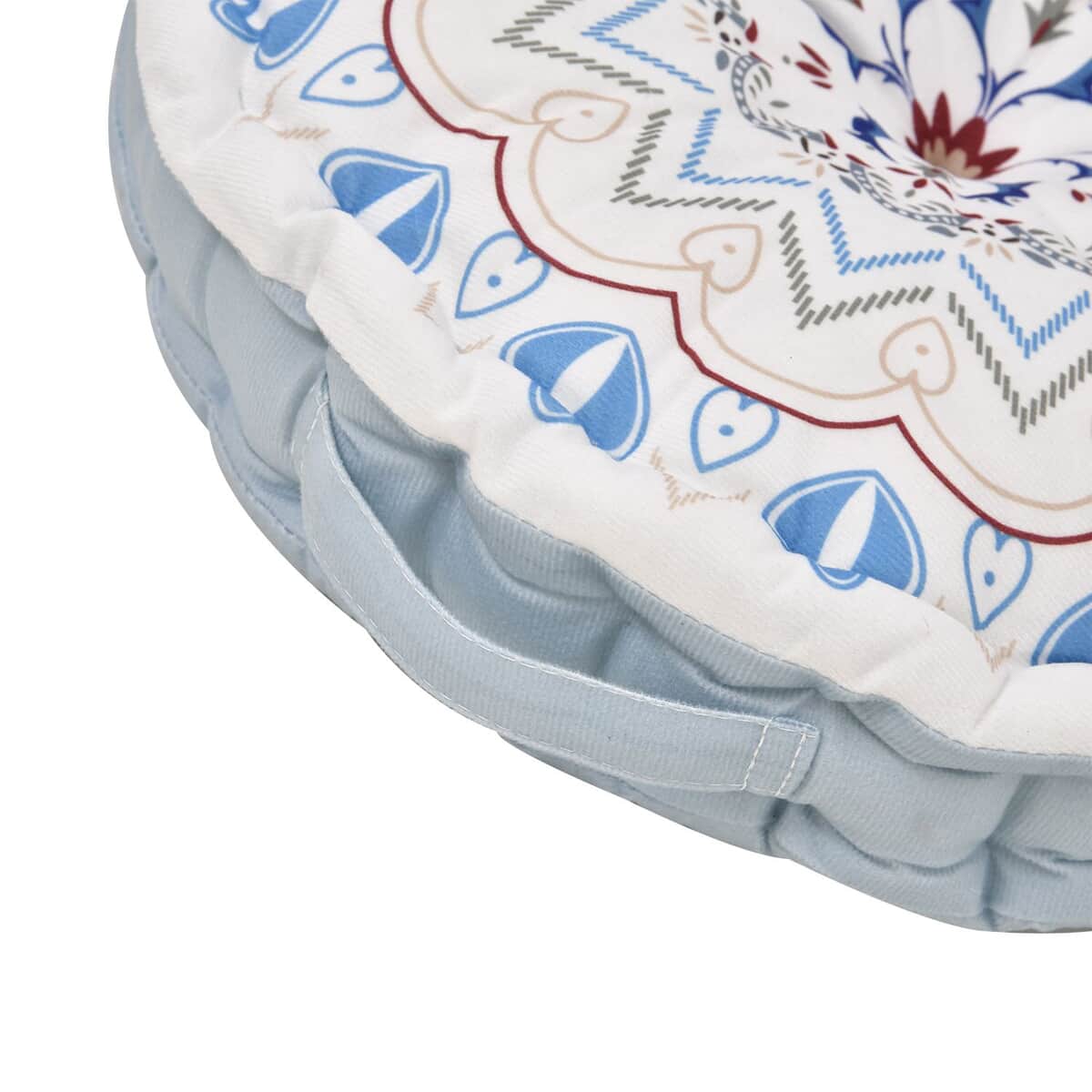 Homesmart Blue Round Floral Printed Floor Cushion (Dia. 15.75") image number 5