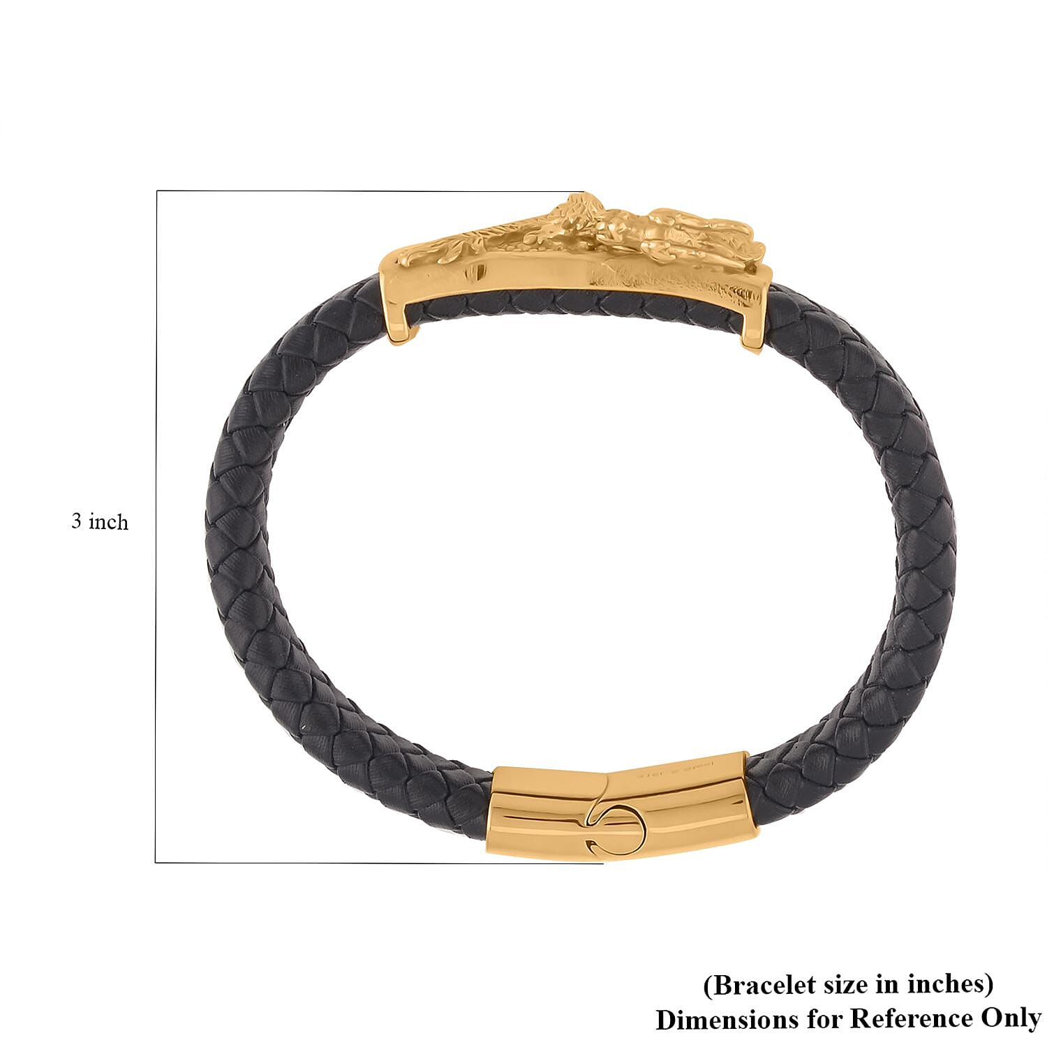 Faux Leather Cord Dragon Men's Bracelet in ION Plated YG Stainless Steel (8.50 In) | Tarnish-Free, Waterproof, Sweat Proof Jewelry