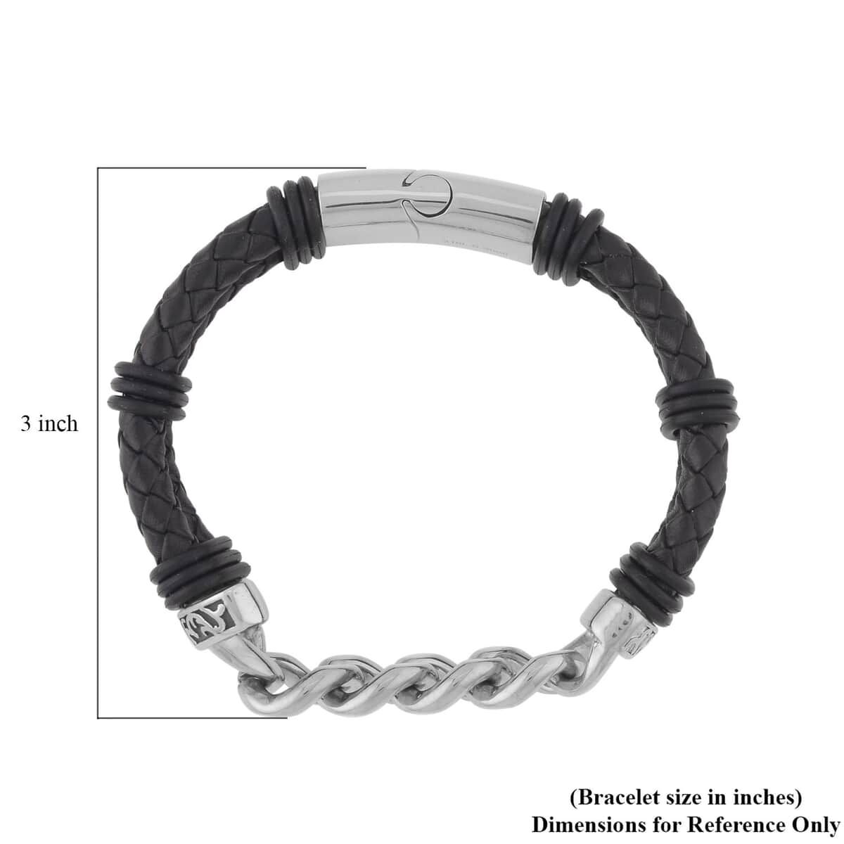 Faux Leather Cord Link Chain Men's Bracelet in Stainless Steel (8.50 In) , Tarnish-Free, Waterproof, Sweat Proof Jewelry image number 4