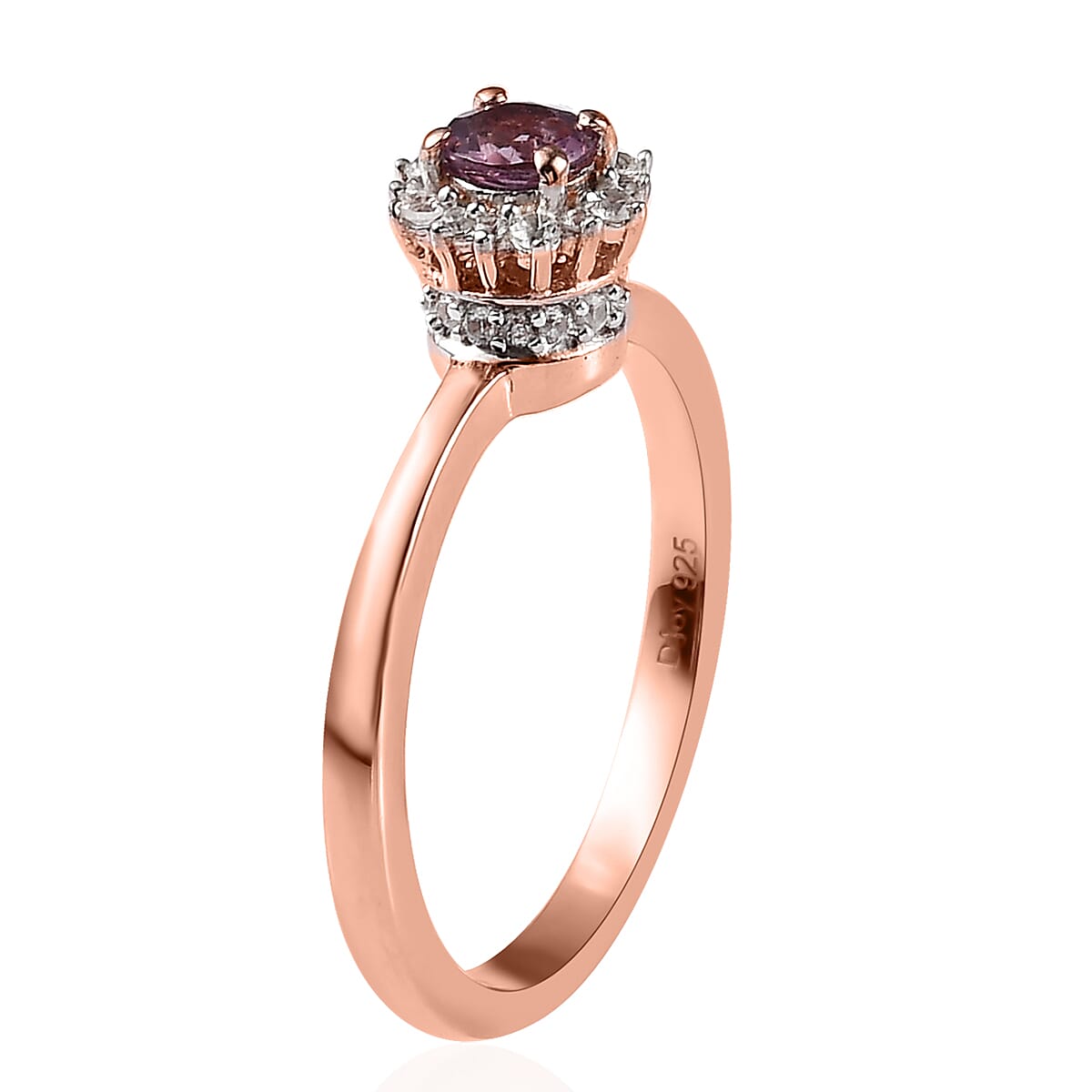 Narsipatnam Purple Spinel and Natural White Zircon Sunburst Ring in Vermeil Rose Gold Over Sterling Silver 0.75 ctw image number 3