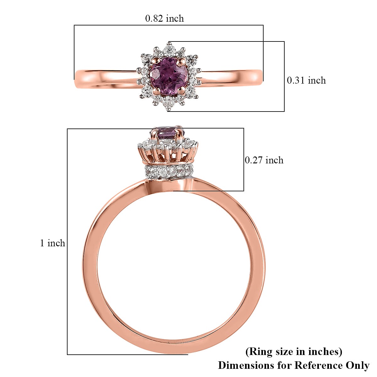 Narsipatnam Purple Spinel and Natural White Zircon Sunburst Ring in Vermeil Rose Gold Over Sterling Silver 0.75 ctw image number 5