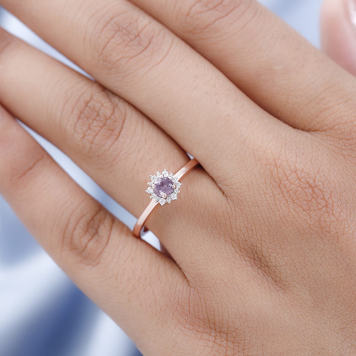 Narsipatnam Purple Spinel and White Zircon Sunburst Ring in Vermeil Rose Gold Over Sterling Silver (Size 7.0) 0.75 ctw image number 2