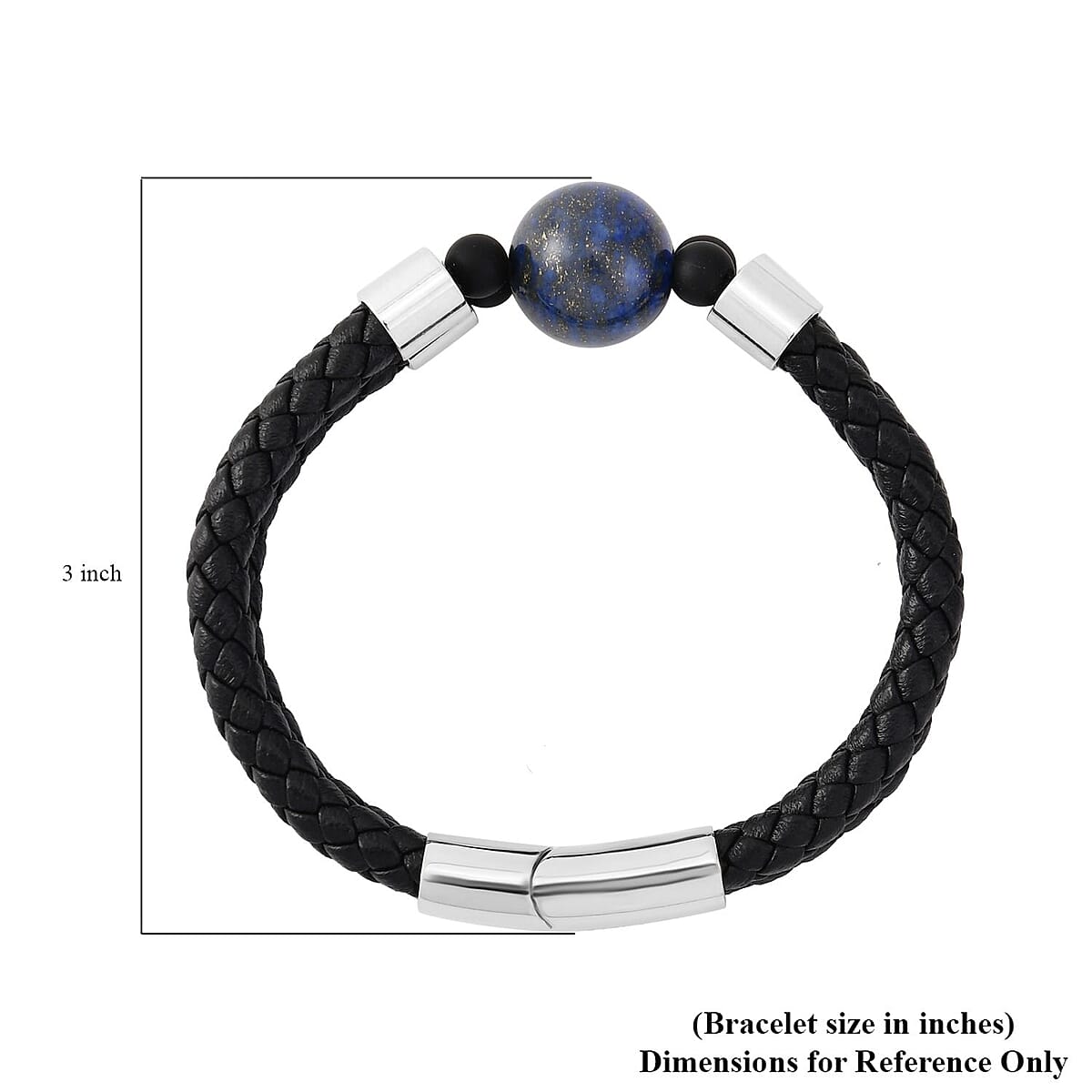 Lapis Lazuli, Leather Braided Men's Bracelet in Stainless Steel (8.00 In) 35.00 ctw , Tarnish-Free, Waterproof, Sweat Proof Jewelry image number 3