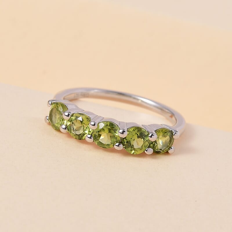 Arizona Peridot 5 Stone Band Ring in Platinum Over Sterling Silver (Size 5.0) 1.50 ctw