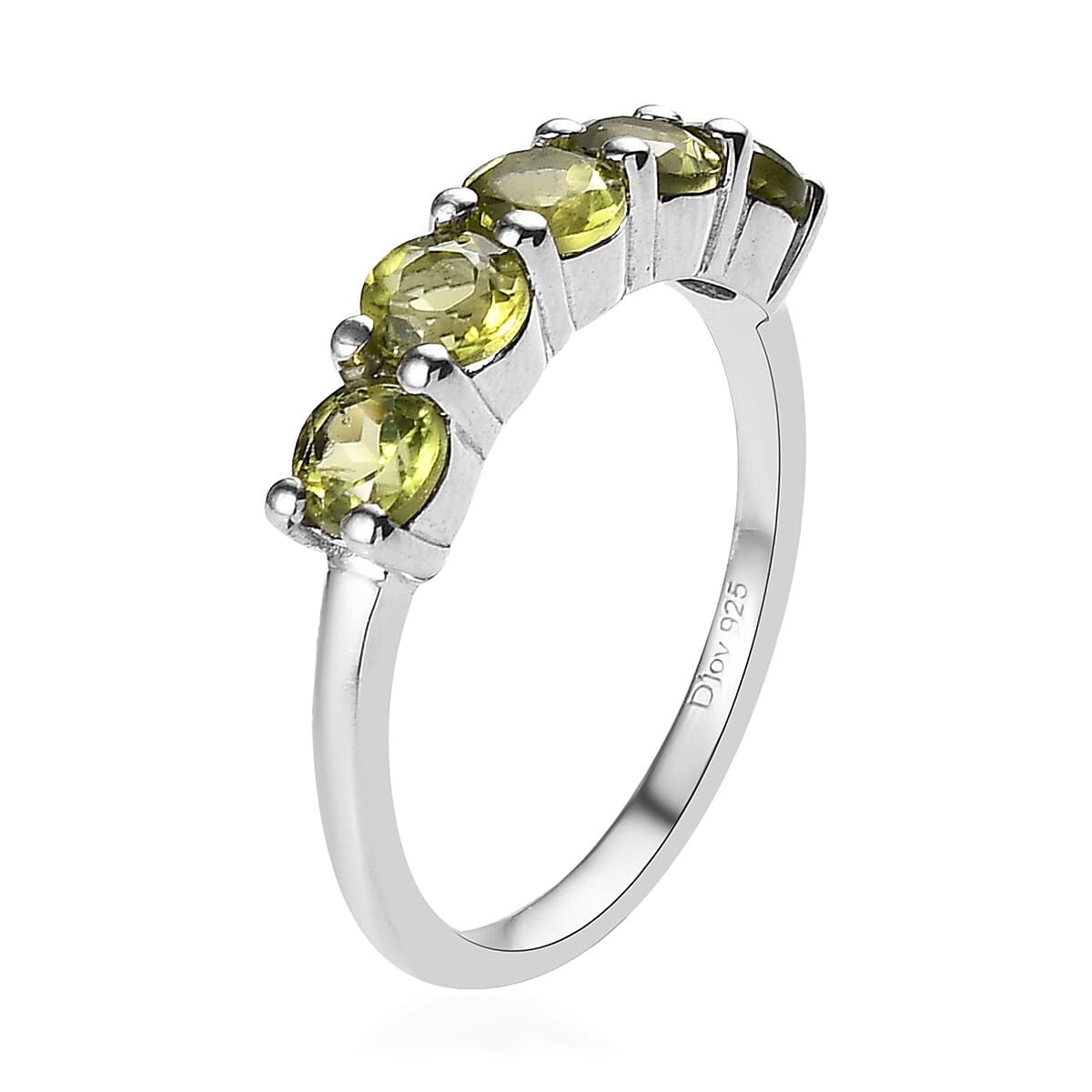 Arizona Peridot 5 Stone Band Ring in Platinum Over Sterling Silver (Size 5.0) 1.50 ctw