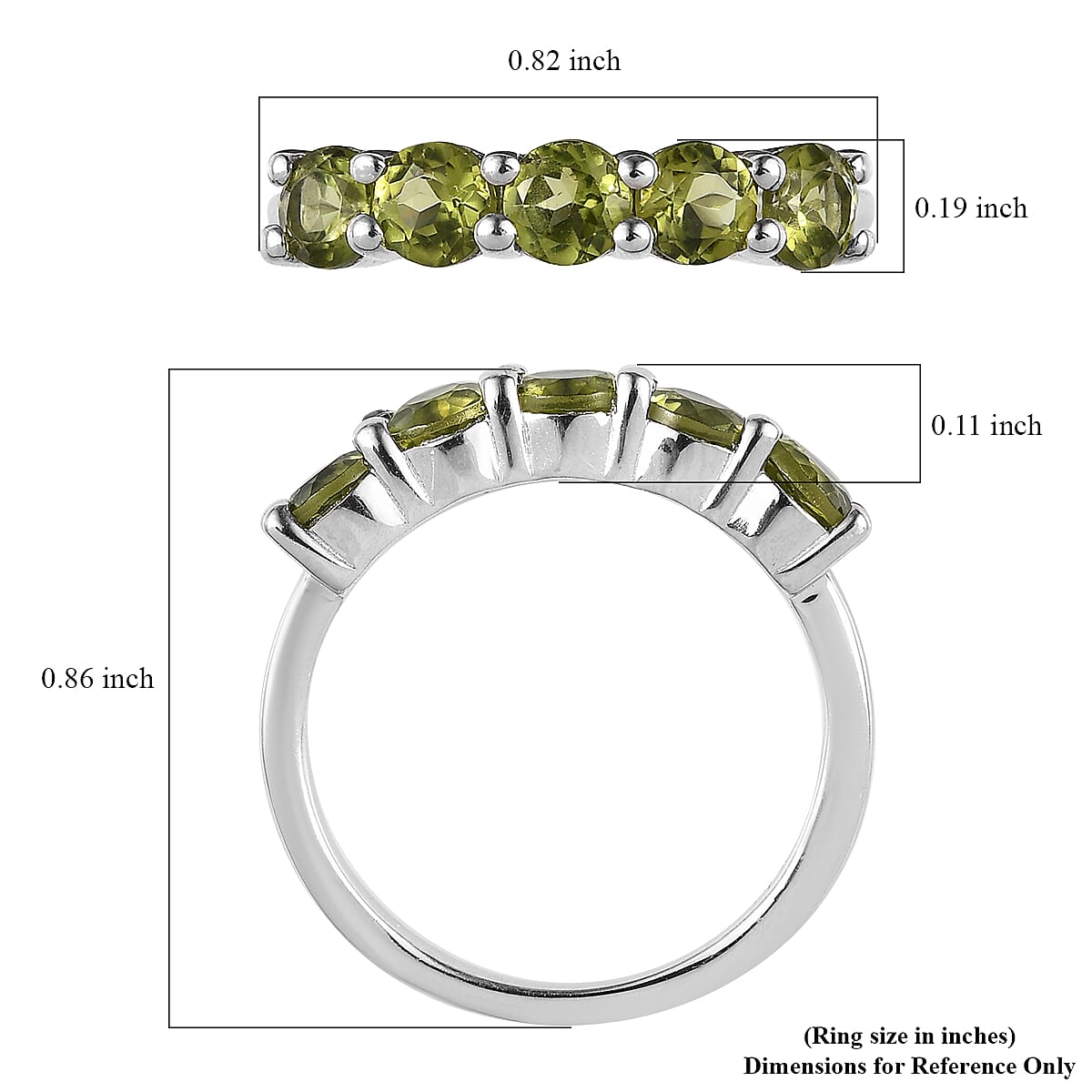 Arizona Peridot 5 Stone Band Ring in Platinum Over Sterling Silver (Size 6.0) 1.50 ctw image number 5