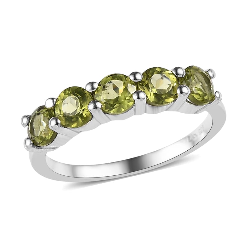 Arizona Peridot 5 Stone Band Ring in Platinum Over Sterling Silver (Size 8.0) 1.50 ctw