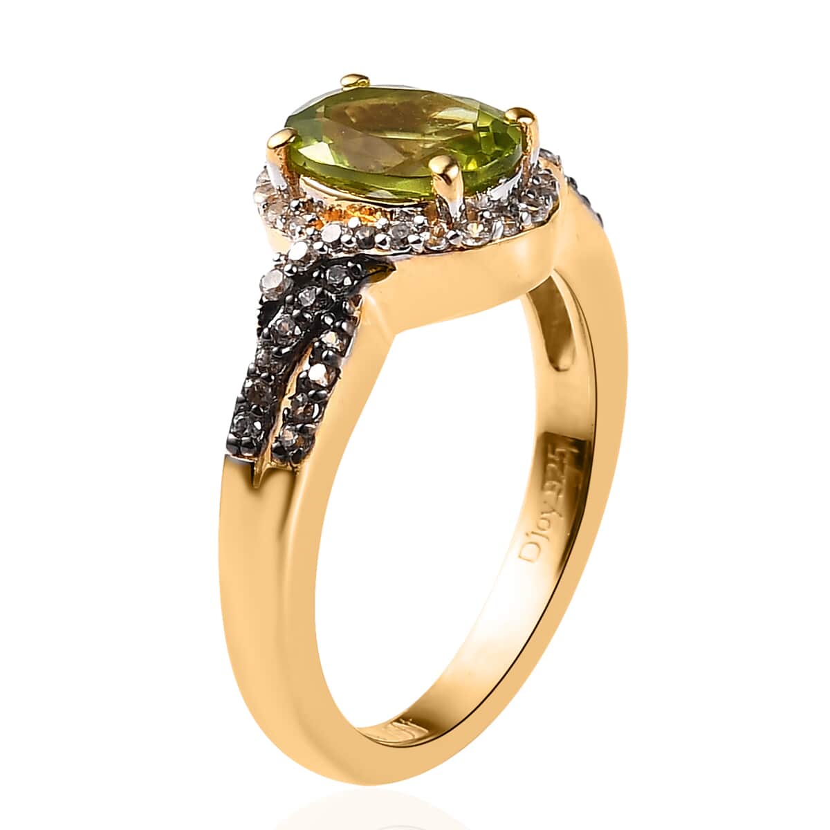 American Natural Arizona Peridot, Natural Champagne and White Zircon Split Shank Ring in Vermeil Yellow Gold Over Sterling Silver 1.85 ctw image number 3