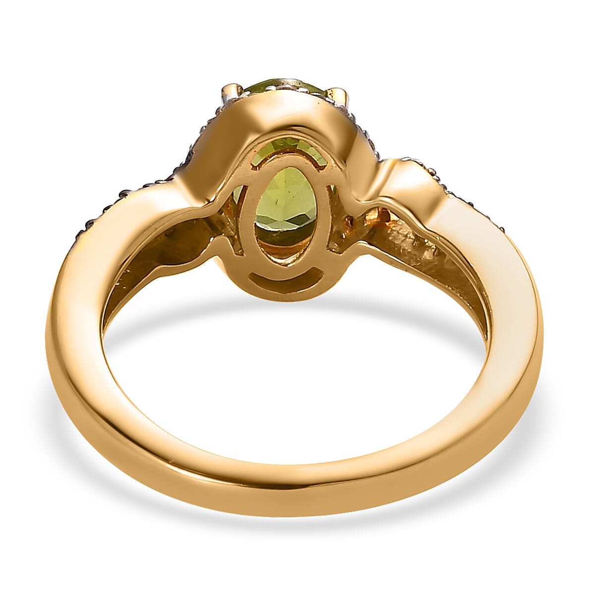 Arizona Peridot, Champagne and White Zircon Split Shank Ring in Vermeil YG Over Sterling Silver (Size 10.0) 1.85 ctw