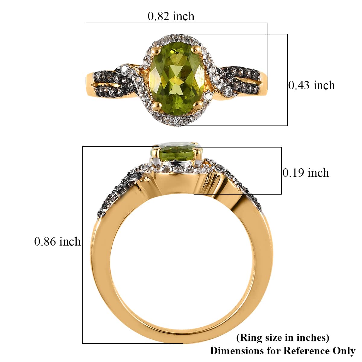 American Natural Arizona Peridot, Natural Champagne and White Zircon Split Shank Ring in Vermeil Yellow Gold Over Sterling Silver 1.85 ctw image number 5