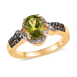 Arizona Peridot, Champagne and White Zircon Split Shank Ring in Vermeil YG Over Sterling Silver (Size 6.0) 1.85 ctw