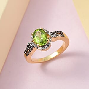 Arizona Peridot, Champagne and White Zircon Split Shank Ring in Vermeil YG Over Sterling Silver (Size 6.0) 1.85 ctw
