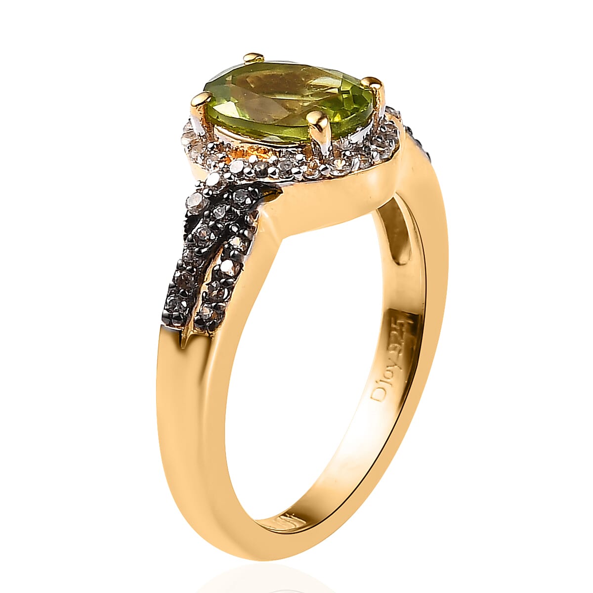 Arizona Peridot, Champagne and White Zircon Split Shank Ring in Vermeil YG Over Sterling Silver (Size 6.0) 1.85 ctw image number 3