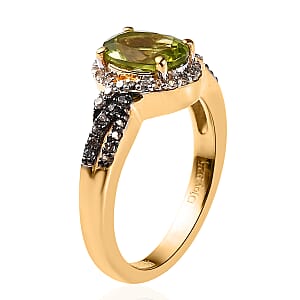 Arizona Peridot, Champagne and White Zircon Split Shank Ring in Vermeil YG Over Sterling Silver (Size 6.0) 1.85 ctw