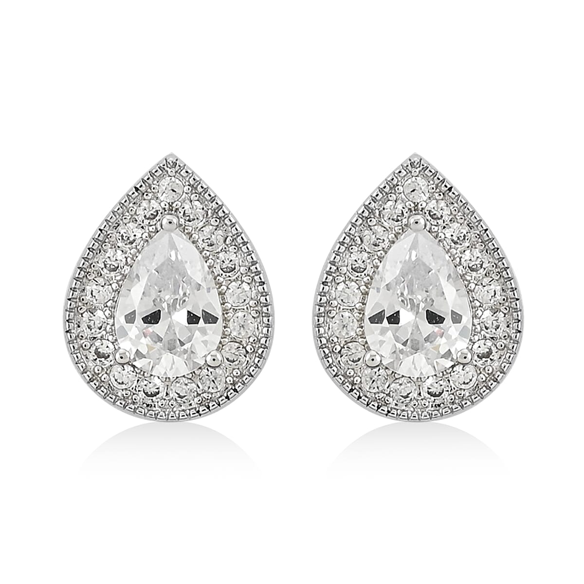Simulated Diamond Teardrop Stud Earrings in Silvertone 3.60 ctw