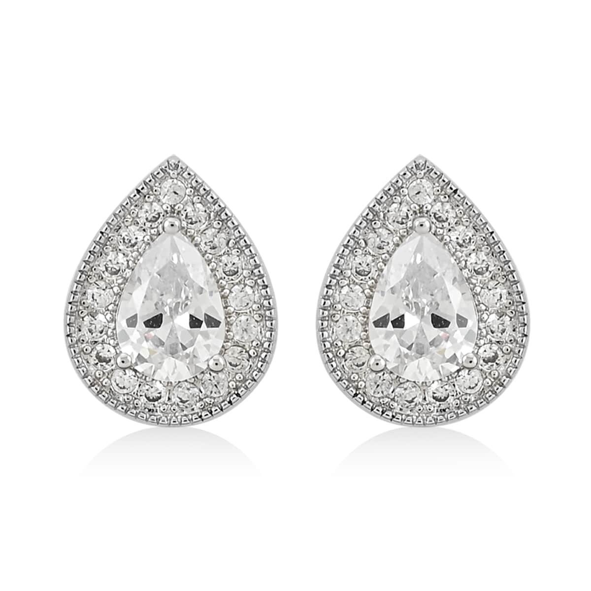 Simulated Diamond Teardrop Stud Earrings in Silvertone 3.60 ctw image number 0