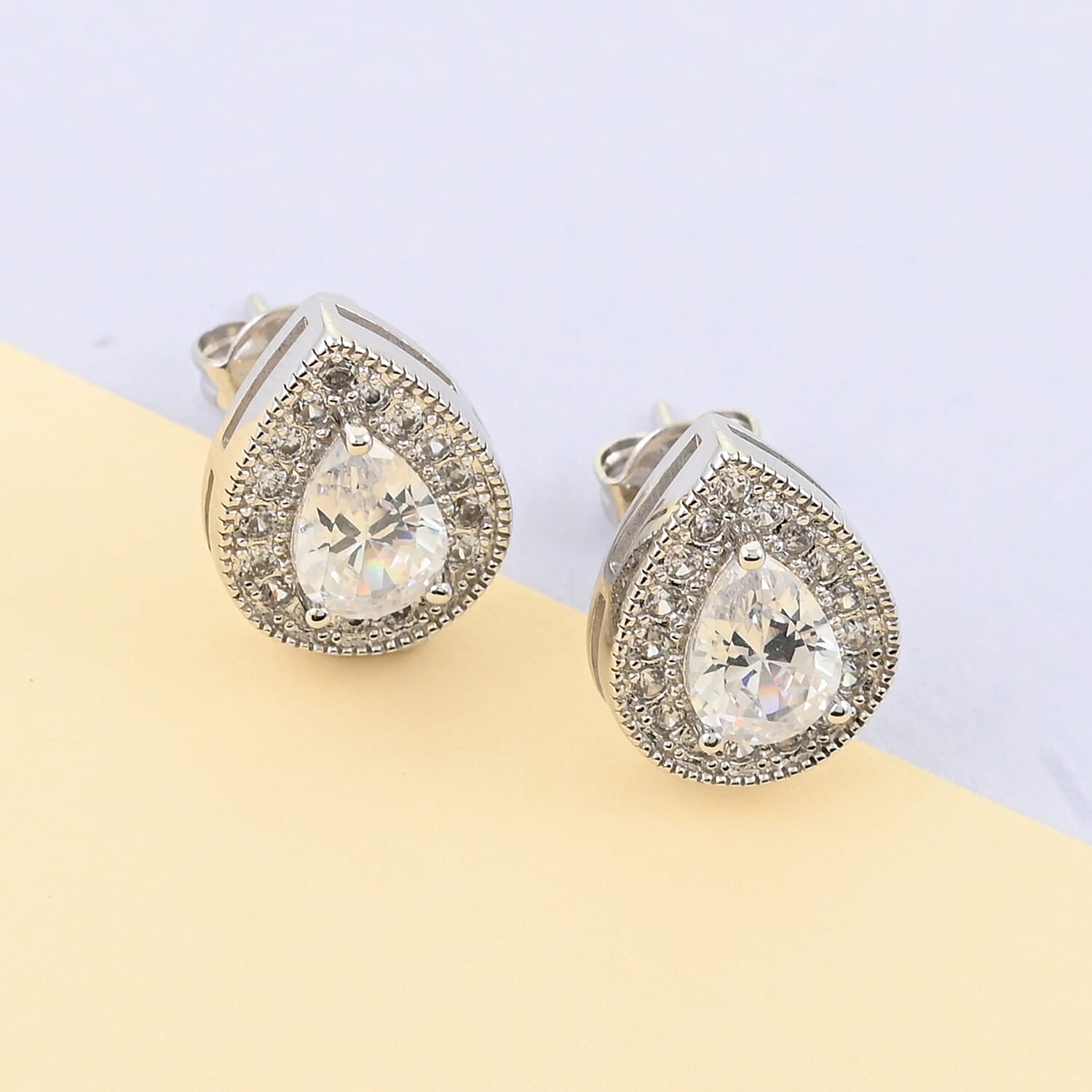 Simulated Diamond Teardrop Stud Earrings in Silvertone 3.60 ctw