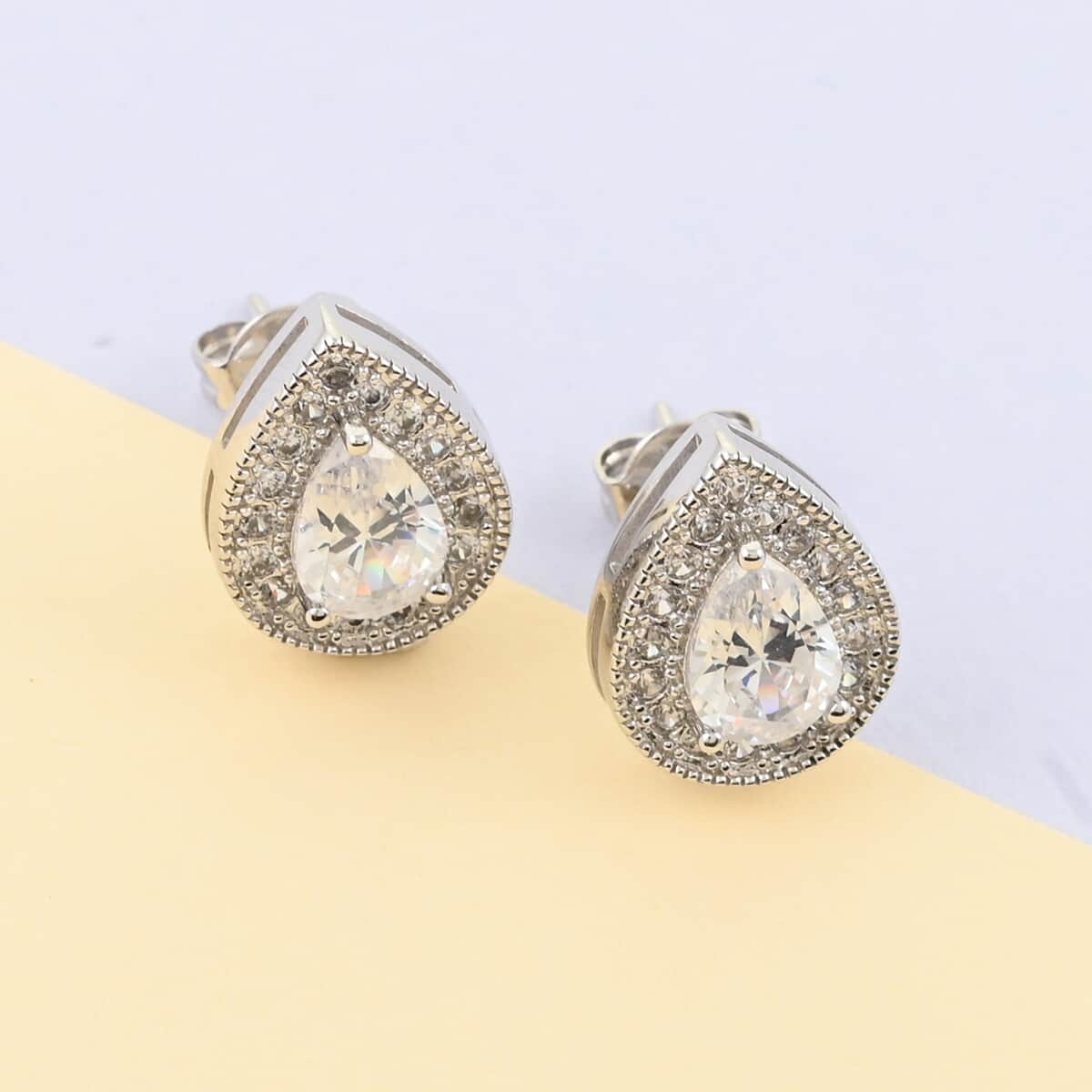 Simulated Diamond Teardrop Stud Earrings in Silvertone 3.60 ctw image number 1