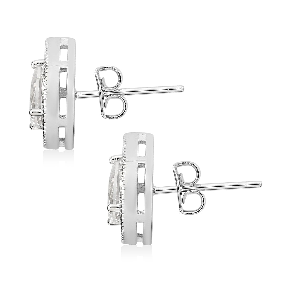 Simulated Diamond Teardrop Stud Earrings in Silvertone 3.60 ctw