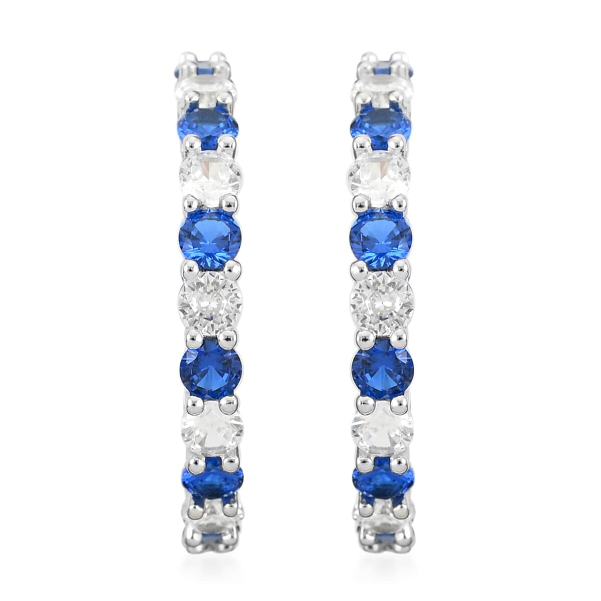 Simulated Blue and White Diamond Hoop Earrings in Silvertone 6.00 ctw image number 0