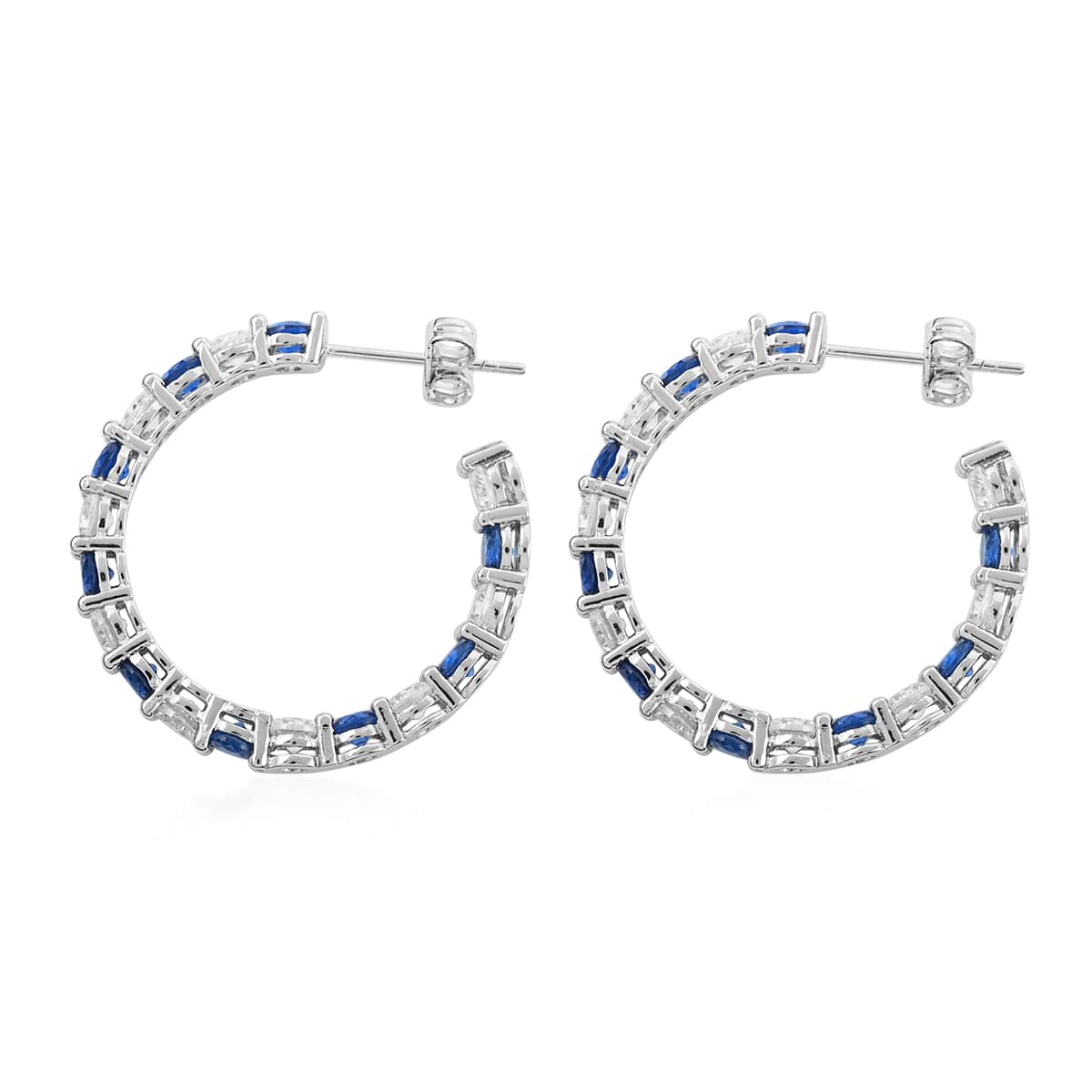 Simulated Blue and White Diamond Hoop Earrings in Silvertone 6.00 ctw image number 3