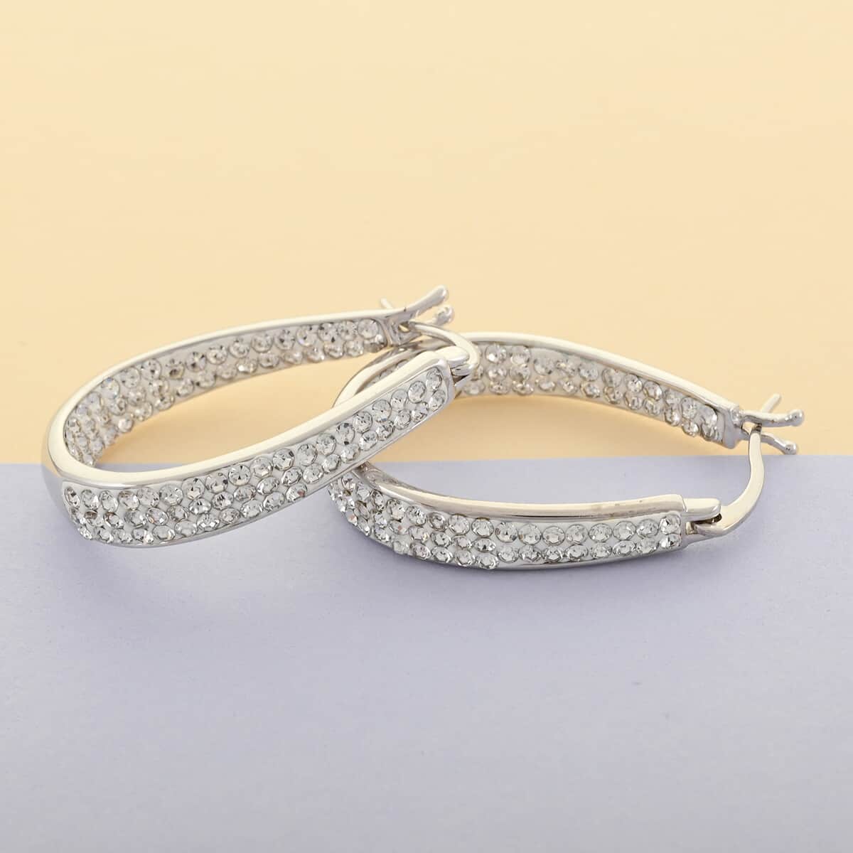 Austrian Crystal Hoop Earrings in Silvertone image number 1