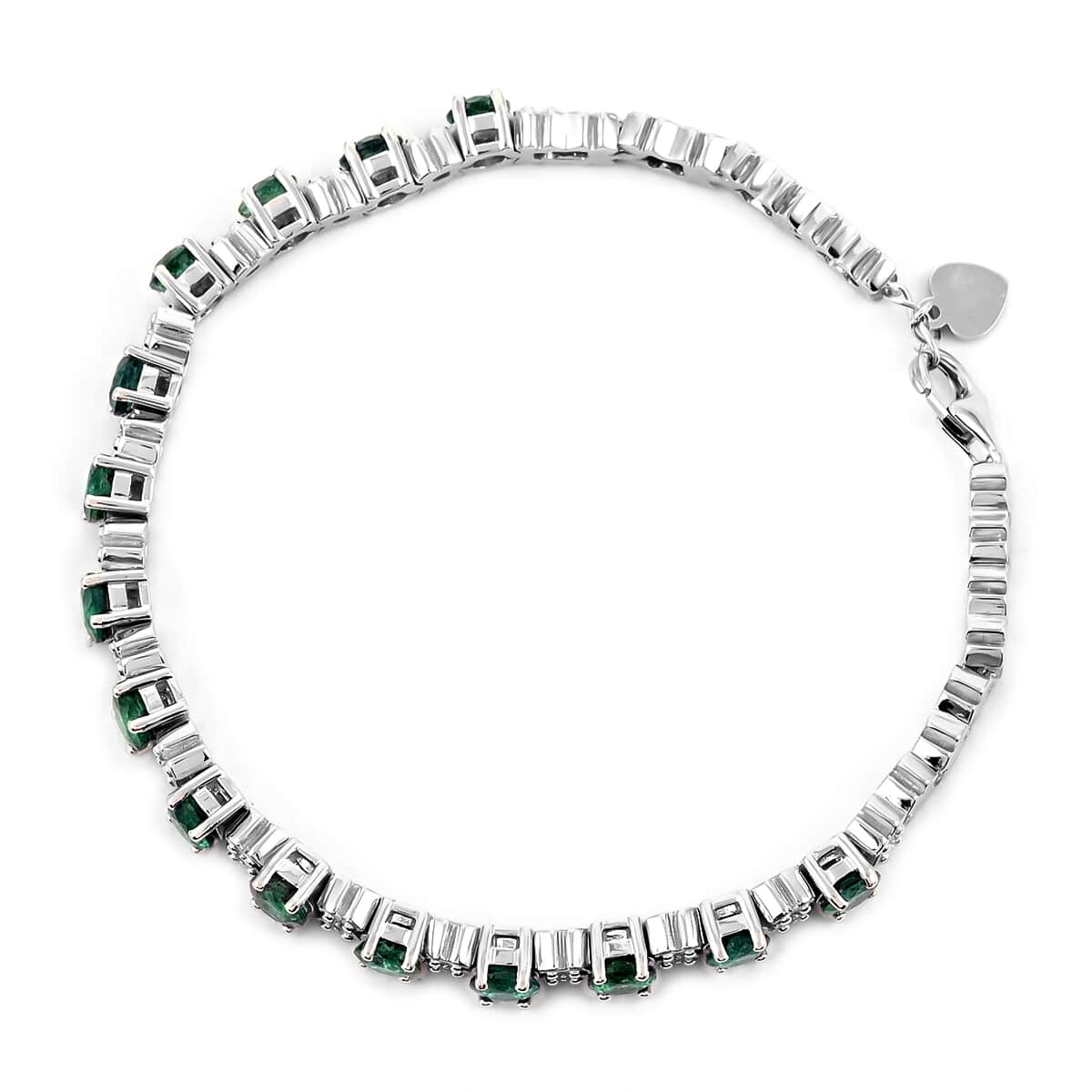 AAA Kagem Zambian Intense Green Emerald and Natural White Zircon Tennis Bracelet in Rhodium Over Sterling Silver (6.25 In) 14.10 Grams 5.50 ctw image number 2