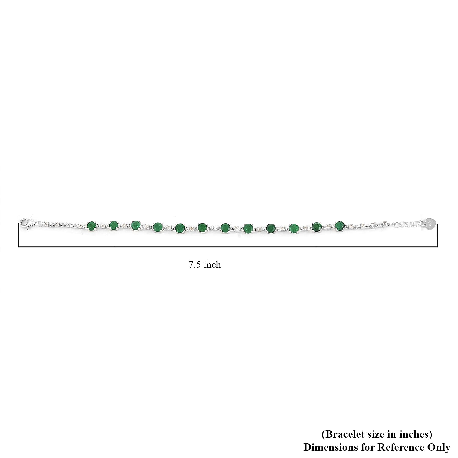 AAA Kagem Emerald and Natural White Zircon Bracelet in Rhodium Over Sterling Silver (6.50 In) 5.20 ctw