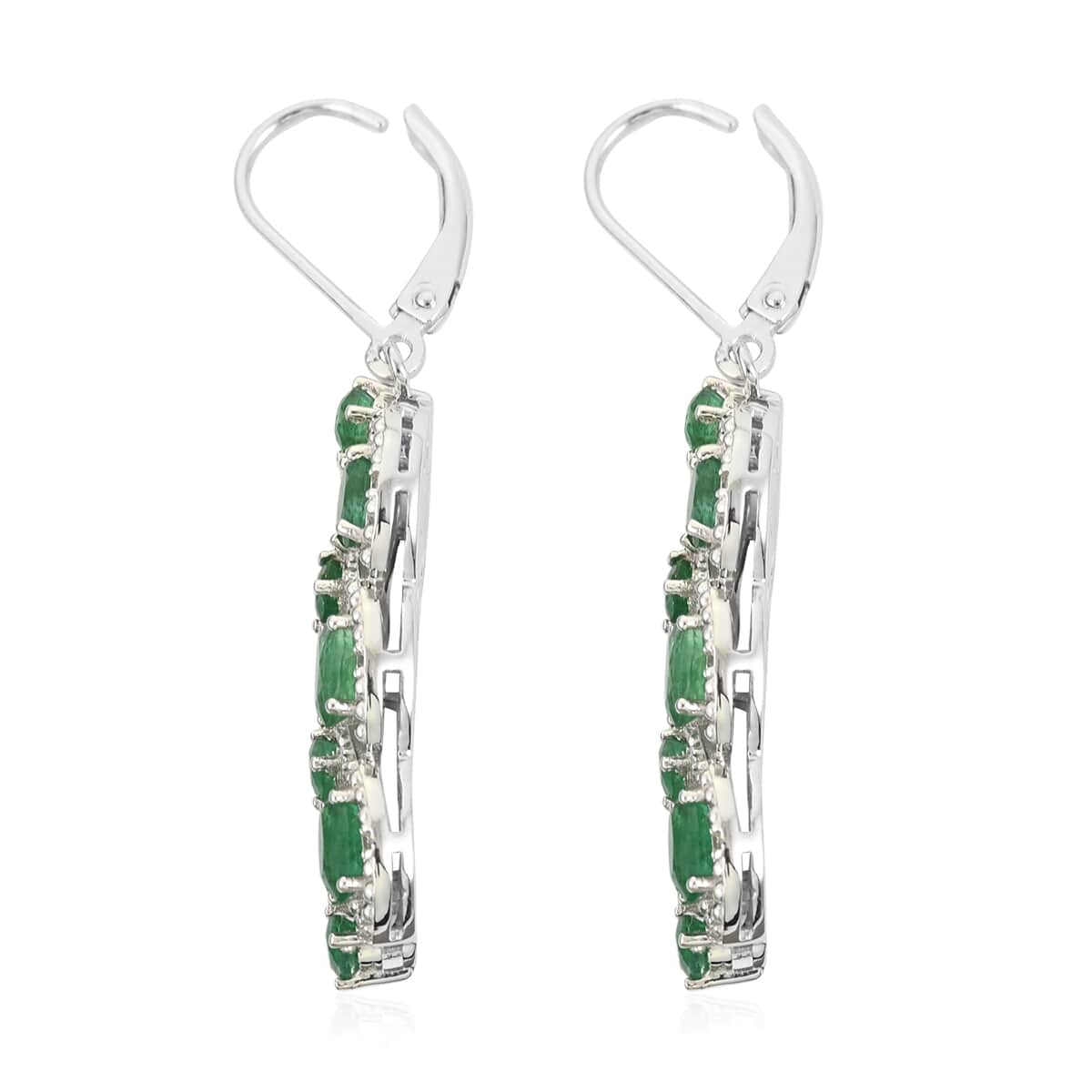 AAA Kagem Emerald and White Zircon Dangle Earrings in Rhodium Over Sterling Silver 4.10 ctw image number 3