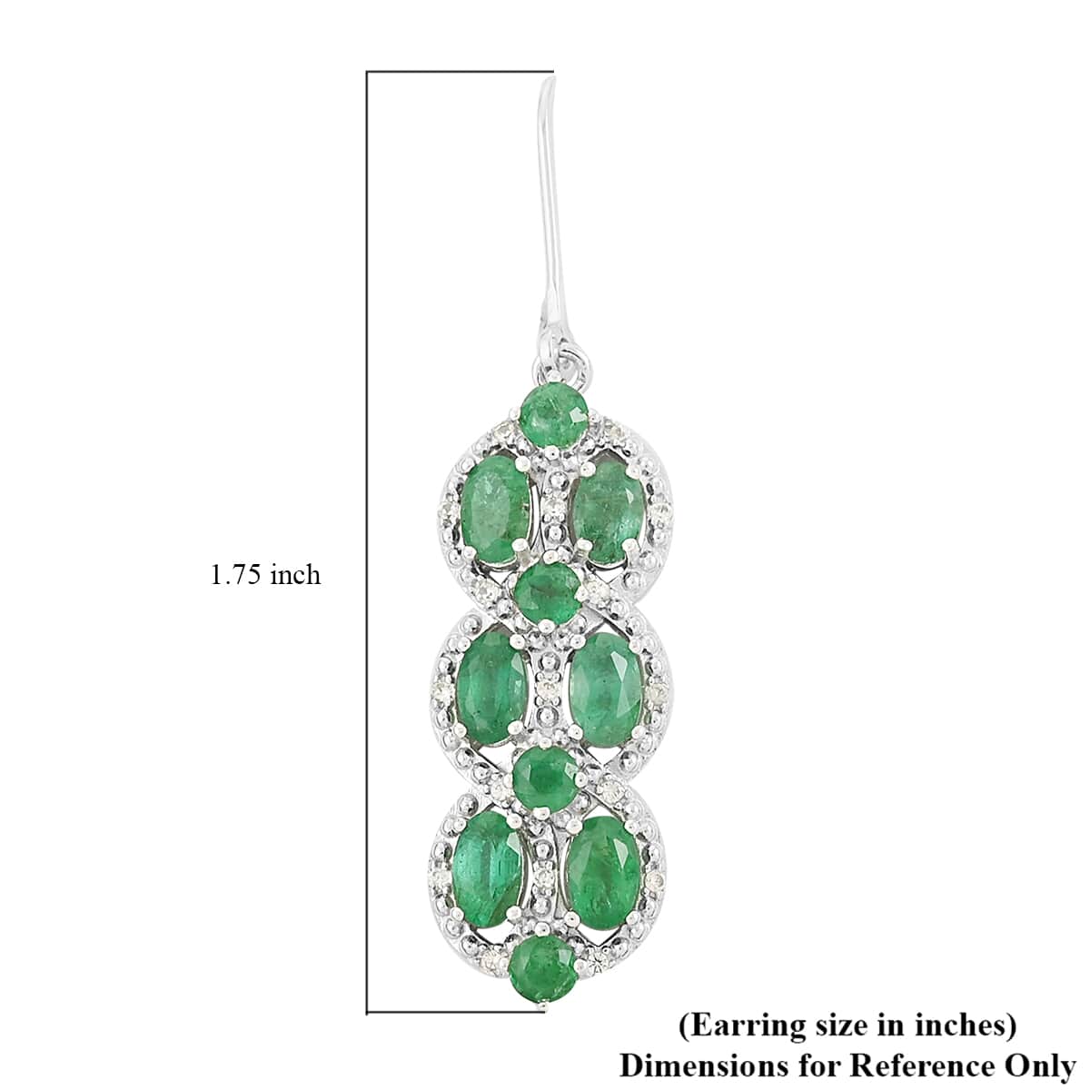AAA Kagem Emerald and White Zircon Dangle Earrings in Rhodium Over Sterling Silver 4.10 ctw image number 4